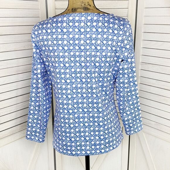 Vineyard Vines Basket Print Simple Boatneck Tee Shirt UPF50 Blue White Small - Picture 4 of 12